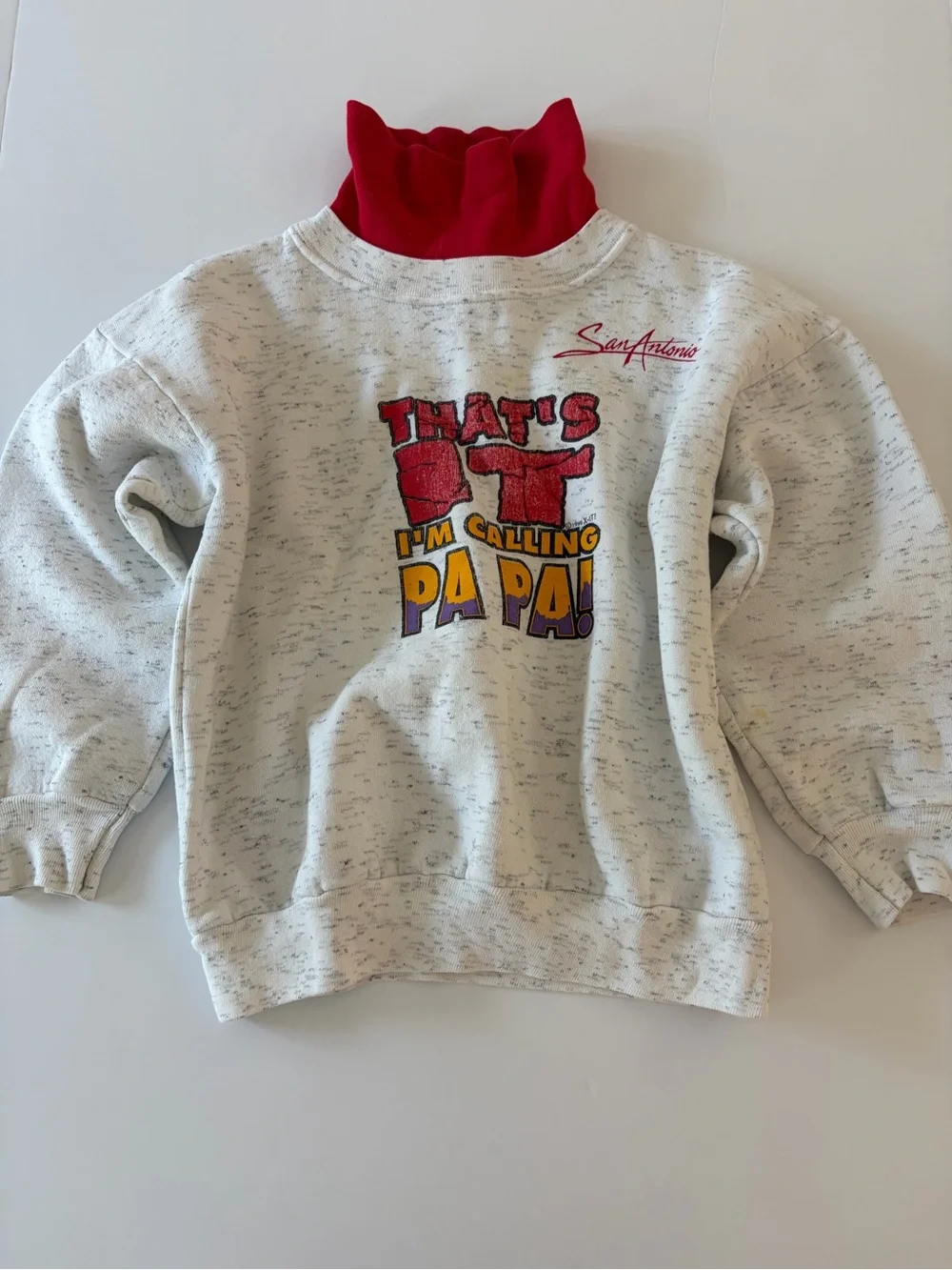 Vintage Rich Kids Gray Speckled Sweatshirt Red Mock Neck Front Graphic Size 4T